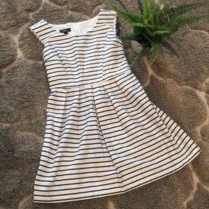Navy and White Striped Fit and Flare Dress, Size 9